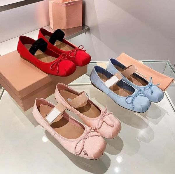 

Mium Ballet shoes New women's Elastic band bow ballet shoes Bow tie silk satin one-line strap Mary Jane shoes ladies casual female holiday flat shoes 34-41, Red