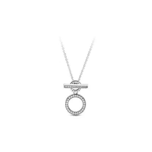 

Pan Dora Signature Double Hoop T-Bar Necklace Authentic 925 Sterling Silver With Clear Cubic Zirconia DIY Fine Jewelry Necklace 399039C01-45