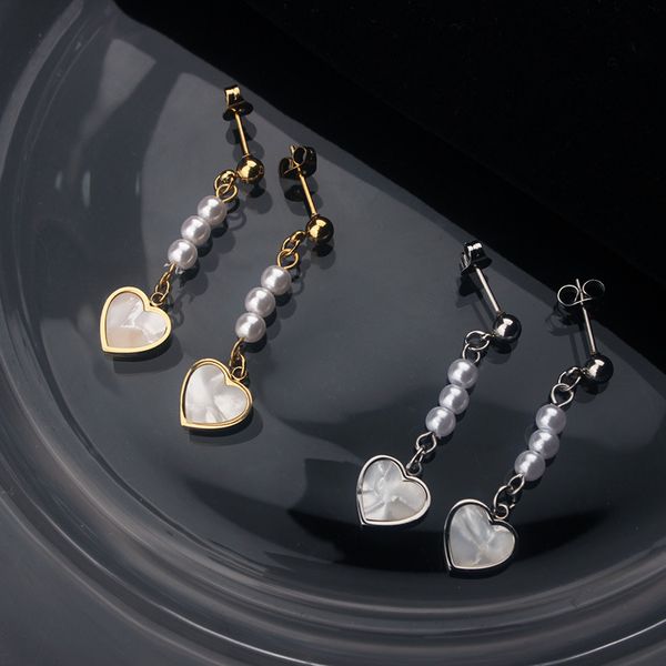 

INS Style White Pearl Heart Charm Earring Stainless Steel Jewelry for Women Gift