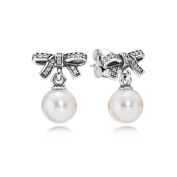 

Authentic Pando Ra Delicate Sentiments White Pearl arrings S925 Sterling Silve Fine Women Earring Compatible European Style Jewelry 290596P Earring