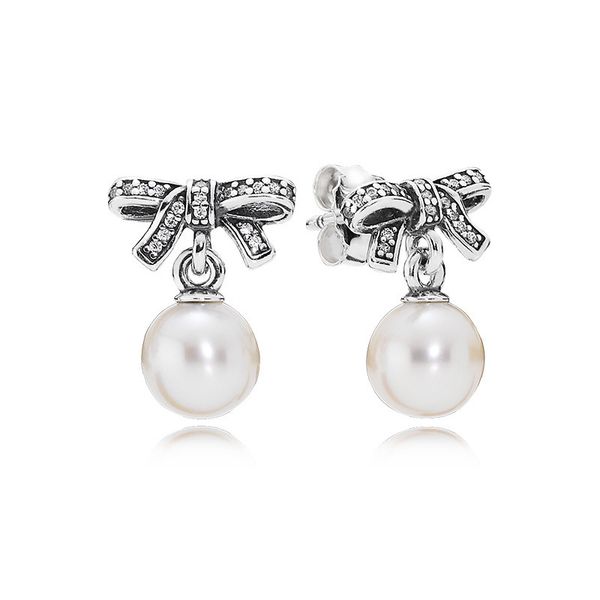 

Authentic Pando Ra Delicate Sentiments White Pearl arrings S925 Sterling Silve Fine Women Earring Compatible European Style Jewelry 290596P Earring