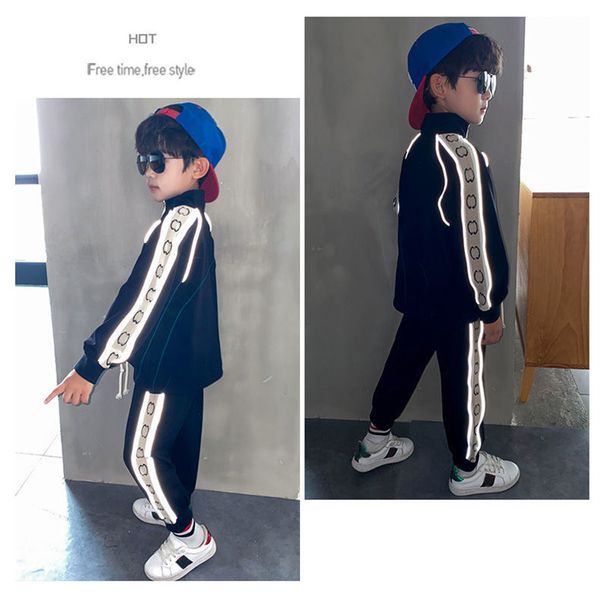 

Brand Designer Children Clothing Boys Spring Suit Childrens Fashion Trend Outdoor Sporty Handsome Boy Spring Autumn Two Piece Set, Black