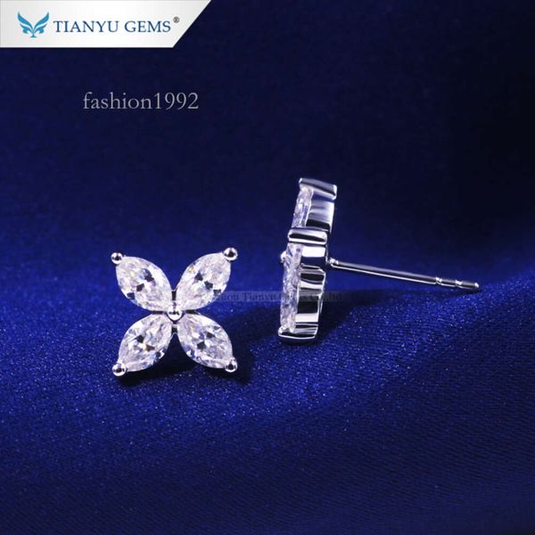 

Tianyu Gems Customize Stud Earrings 14K White Gold Marquise Cut Moissanite Earring