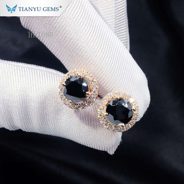 

Tianyu Gems Custom Black Color Moissanite Synthesis Diamond Total 2 Carat Stud Earrings