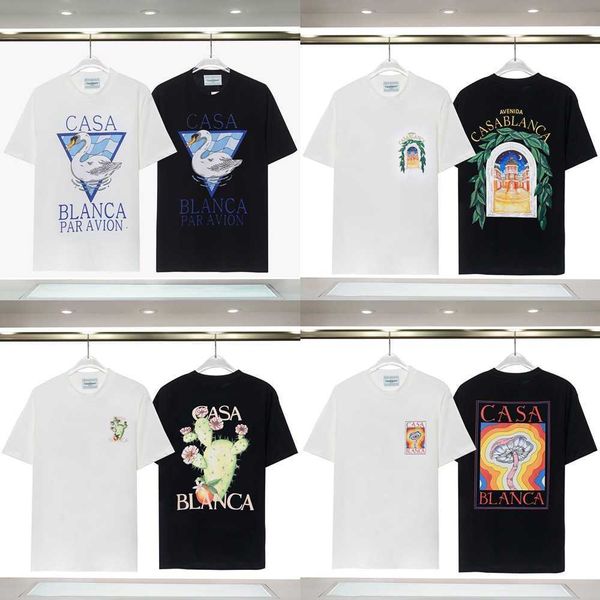 

Designer Casablanca Men's fashion Tshirt Casablanca 23ss new cactus swan rainbow Mushroom cloud short sleeve T-shirt for men and women High quality Cool men's T-shirt, White6