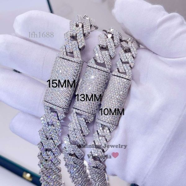 

Hip Hop Necklace Bling 10Mm 13Mm 15Mm Iced Out Gra Certificate Vvs Moissanite Cuban Chain