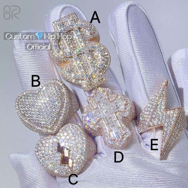 

Custom Pass Diamond Tester Hip Hop Vvs Moissanite Ring Iced Out Sier Letter Cross Ring 10K 14K Gold Men Fine Jewelry Ring