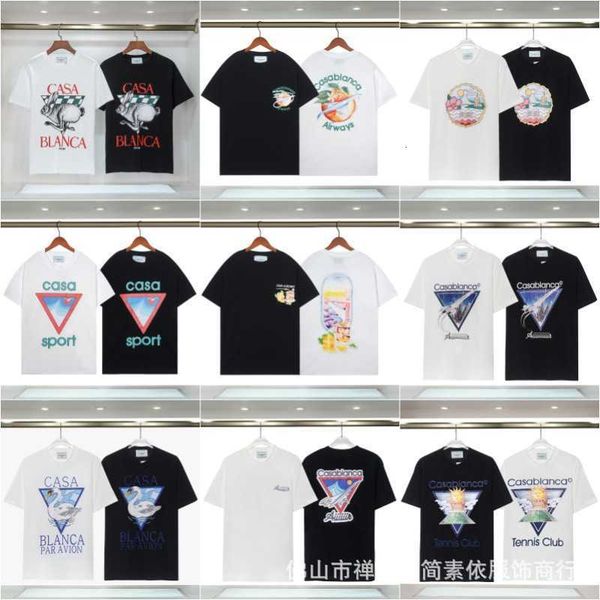 

Designer Casablanca Men' fashion Tshirt Fashion Casablanca Couple Short Sleeve High quality Cool men' T-shirt, 8091 white