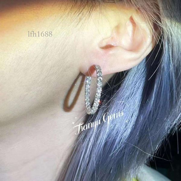 

Tianyu Customised Made Jewelry Aretes Pure 585 10K 14K Moissanite Diamond Solid White Gold Hoop Hies Earrings For Women