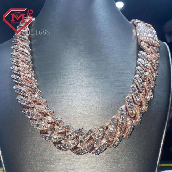 

Rappers 20Mm Iced Out Rose Gold Chain Emerald Cut Moissanite Cuban Link Chain Mens Hip Hop Miami Chain