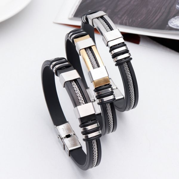 

Fashion Design High Quality Black Silicone Stainless Steel Charm Bracelets for Men and Women