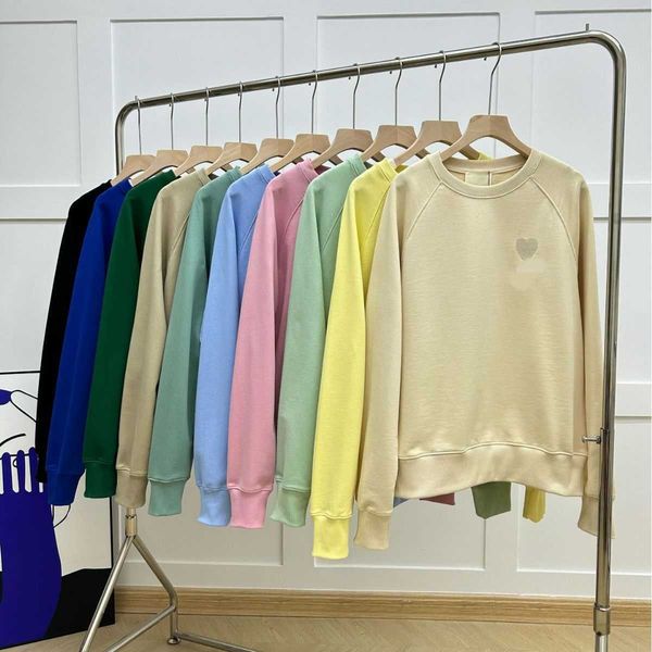 

Designer Amis Men' hoodie Jimo District Fashion Brand Sweatshirt Women Couple Loose Heart Embroidery South Korean Minority Autumn New Loose Long Sleeve handsome, Beige