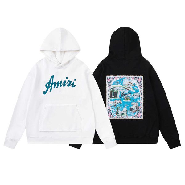 

Designer Amis Men' hoodie 2023 Autumn/Winter New Embroidered Letter Back Personalized Printed Hooded Sweater Unisex High quality cool handsome men fashion hoodie, White