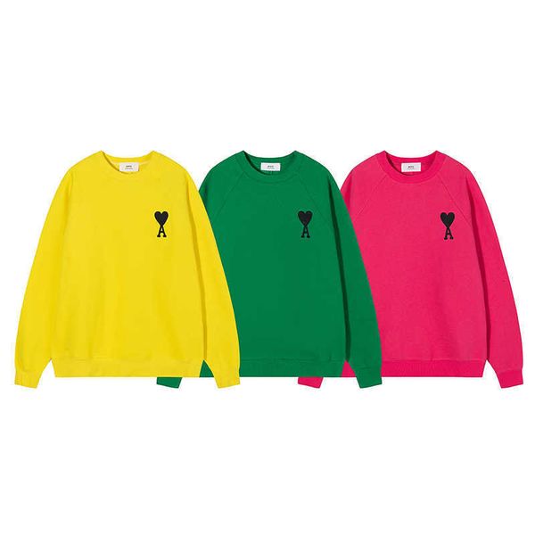 

Designer Amis Men' hoodie Ami Korean 2023 Brand Big Love Loose Teenager Couple Commuting Casual Pullover Round Neck Plush Sweater High quality cool men' hoodie, Yellow