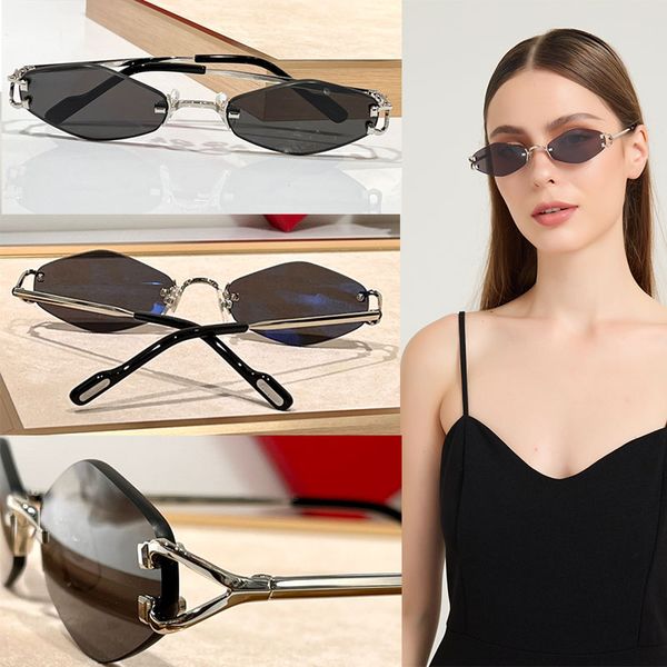 

Designer sunglasses retro high-quality travel driving men diamond 18K gold simple and frameless with letter symbols on the side decoration 8100359 sexy women