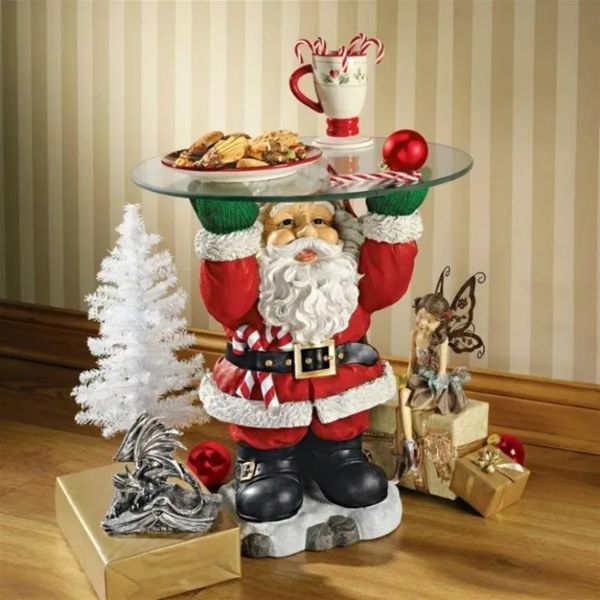

1PC Decorations Santa Claus Tray Biscuit Candy Snack Gift Display Resin Sculpture Glass Top Table Home Craft Decoration Christmas 919