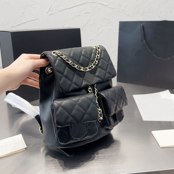 Senior Fashion Most Popular Double Pocket Retro Backpack Double Pocket Lychee Cowhide Material Is Easy To Take Care Of More Durable Storage Small Schoolbag