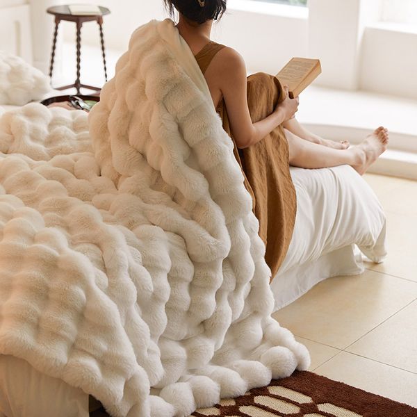 

Rabbit Fur Sofa and Bed, Super Soft Warm Cozy Throw Blanket for Winter 2024, Hand Wash, 100160 cm, Black, Beige