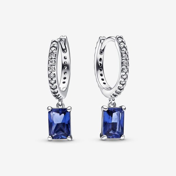 

Authentic Blue Rectangular Sparkling Hoop Earrings S925 Sterling Silve Fine Jewelry Fits European Style Dangle Earrings 292381C01