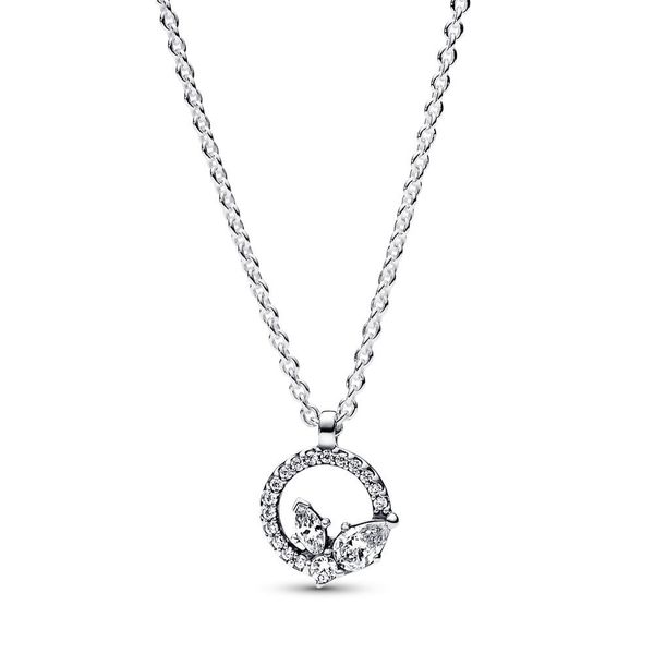 

Sparkling Herbarium Circle & Cluster Pendant Necklace Authentic 925 Sterling Silver With Clear Cubic Zirconia DIY Fine Jewelry Necklace 392620C01-45