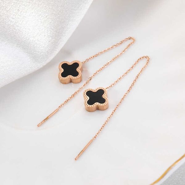 

Designer earrings four-leaf Clover luxury top jewelry Clover TASSEL EAR line 18K Rose Gold Titanium Steel temperament long earrings simple ear chain Jewelry gift