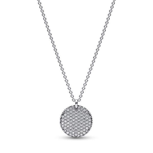 

Women's Timeless Pave Round Necklace Authentic 925 Sterling Silver With Clear Cubic Zirconia DIY Fine Jewelry Necklace 392632C01-45