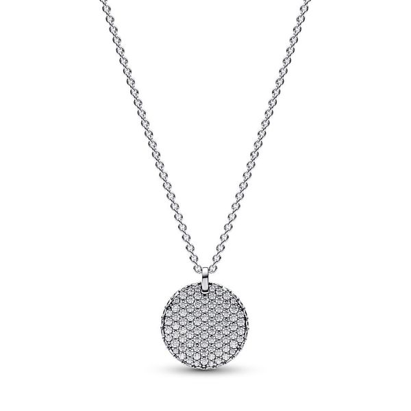 

Women's Timeless Pave Round Necklace Authentic 925 Sterling Silver With Clear Cubic Zirconia DIY Fine Jewelry Necklace 392632C01-45