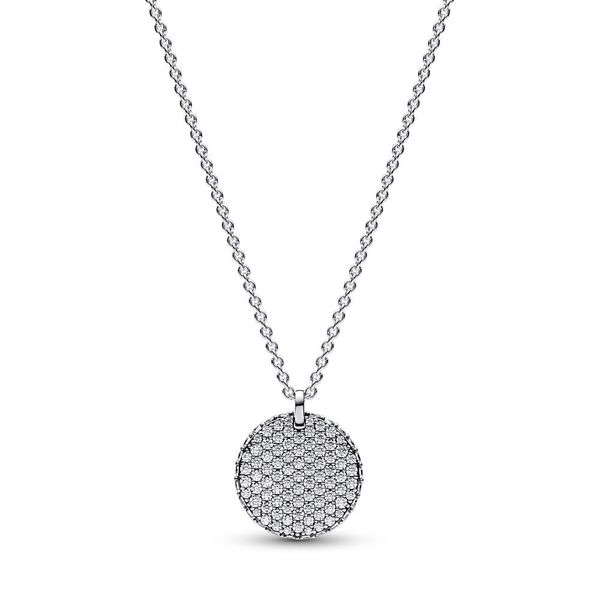 

Women's Timeless Pave Round Necklace Authentic 925 Sterling Silver With Clear Cubic Zirconia DIY Fine Jewelry Necklace 392632C01-45