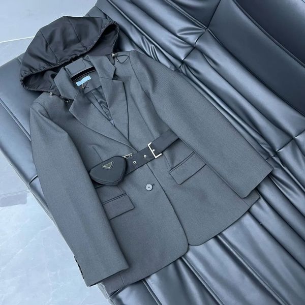 

Womens Suits & Blazers Spring Autumn Winter Hooded Jackets Casual Coat With Waist Belt Fashion Slim Jacket Designer Styles Letter Pattern
