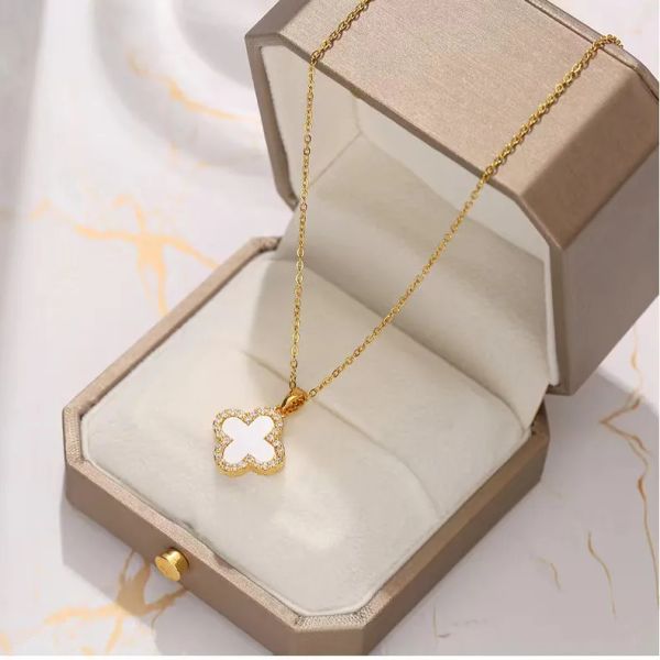 

Designer Jewelry 18K Plated gold Necklaces girls Gift vanly cleefly Clover Necklace Hot designer Pendant women Elegant Highly Quality two-sided Choker Christmas