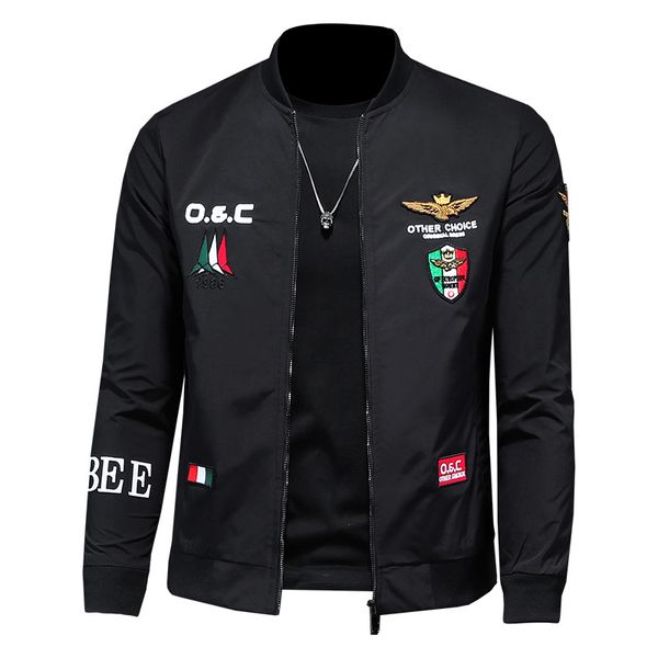 

Classic Letter Embroidery Outerwear Coats Fashion Slim Baseball Collar Zipper Washed Varsity Jacket For Man 4XL Black
