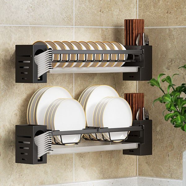 

Storage Holders Racks Wall Mounted Dish Drainer Kitchen Shelves Tableware Bowl Plate Drying Shelf Portable Organizer