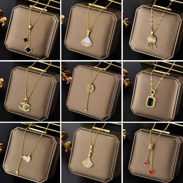 

Designer necklace four-leaf Clover luxury top jewelry titanium steel Slightly inlaid temperament full of diamonds necklace women's fashion Jewelry gift Van Clee, 8913 silver