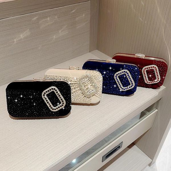 

Factory wholesale shoulder bags 4 elegant colors square buckle chain bag flannel studded handbags this year's popular alloy hard box dress handbag 017, Blue