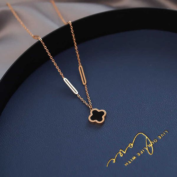 

Designer necklace four-leaf Clover luxury top jewelry female Classic four leaf grass swan titanium steel Necklace rose gold style necklace Jewelry gift Van Clee, 8812 clover