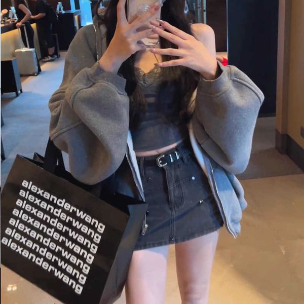 

Fashion men' wear Grey hooded plush sweater for women' autumn 2023 new lazy and loose fitting zippered long sleeved cardigan jacket, Gray3