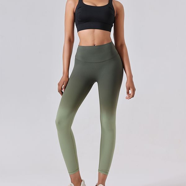 

europe and America High Elastic Naked Yoga Pants Cross border High Waist Lifting Hip Honey Peach Hip Sports Fitness Pants Gradient Pants (CK2302), Green