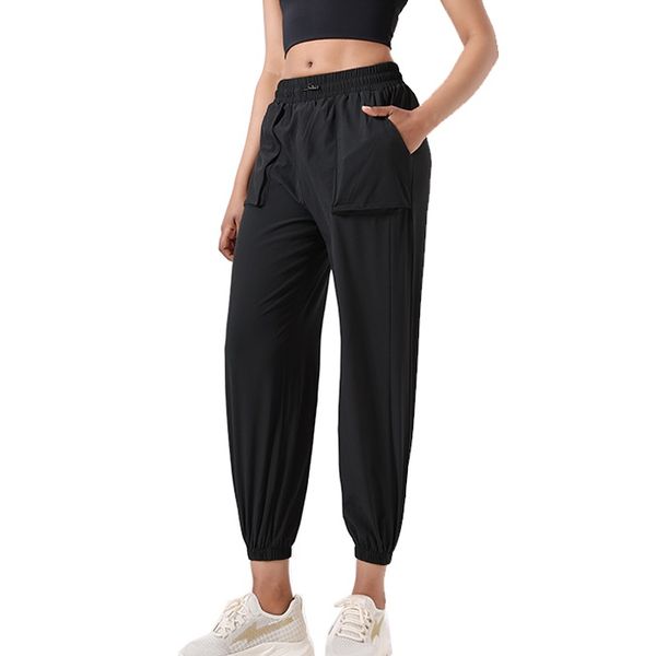 

oversized High Waist Yoga Loose Pants Women's Bodybuilding Gym Quick Drying Pocket Sports Casual Pants Fat 220 catties (90019), Black