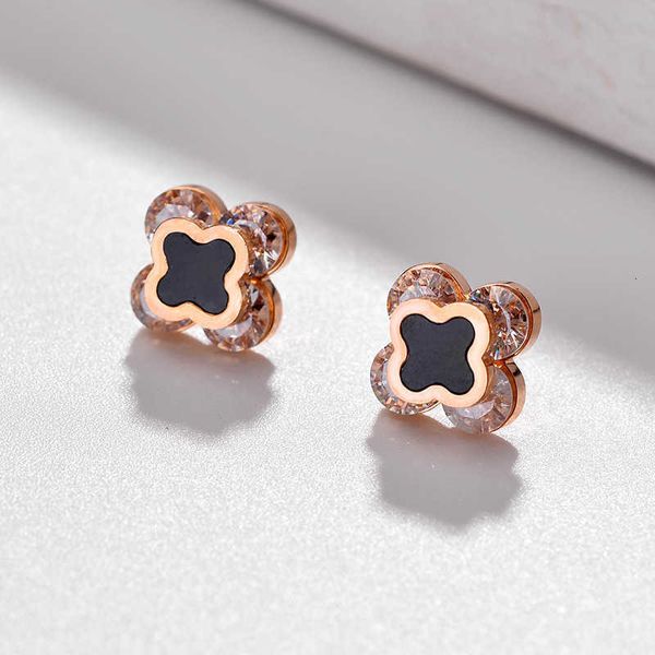 

Designer earrings four-leaf Clover luxury top jewelry new 18k rose gold plated earrings glue dropping clover stainless steel girls' Earrings Jewelry gift Van Clee