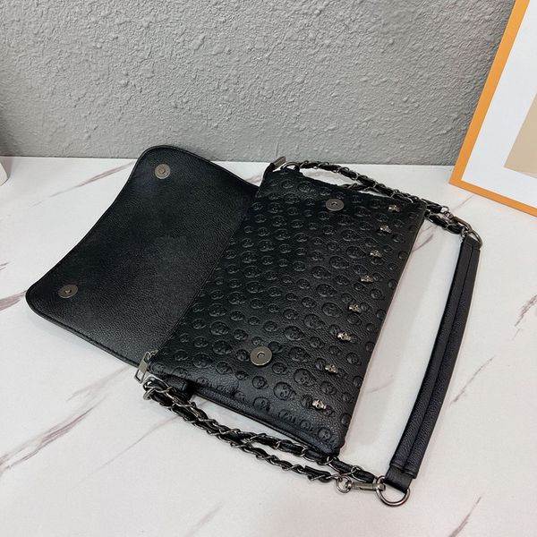 

Factory wholesale shoulder bags street cool embossed ghost punk backpack large-capacity multi-layer flip leather chain bag this year's popular rivet handbag, Black
