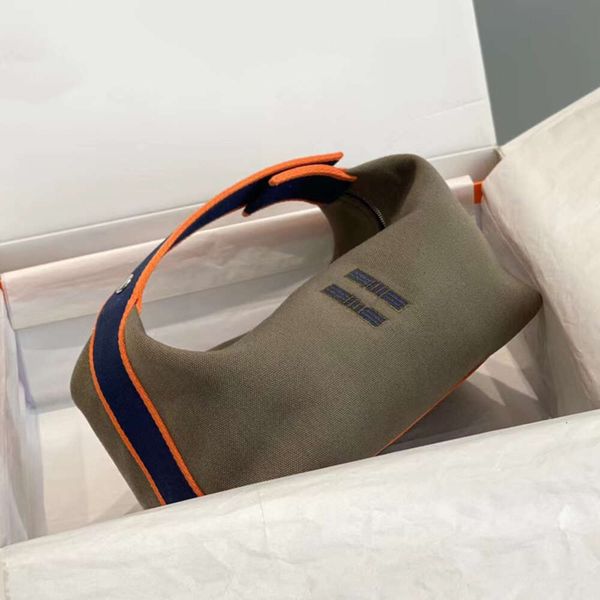 

Mirror designer toiletry makeup womens cosmetic storage pouch handle canvas embroidery hand clutch travel wash bag, Orange