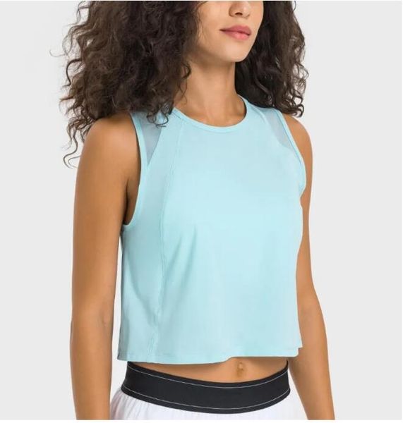 

LL Hollow Out Back Mesh Tank Tops Yoga Outfits Breathable Quick Dry Gym Clothes Women Vest Fitness Shirt LU-50, 9_a