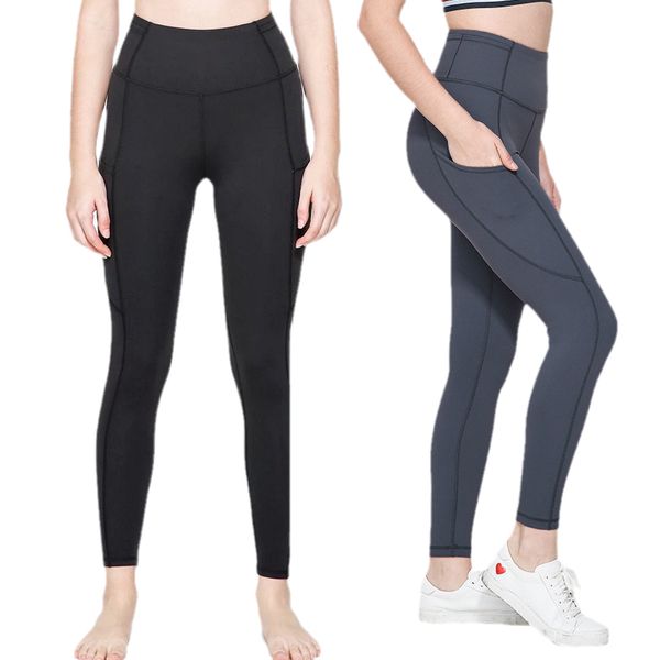

LU High Waist Yoga Leggings Hip Lifting Fiess Pants with Side Pockets Sports Apparel Outdoor Hiking Breathable Quick Drying and Tight Fit K2209, Black