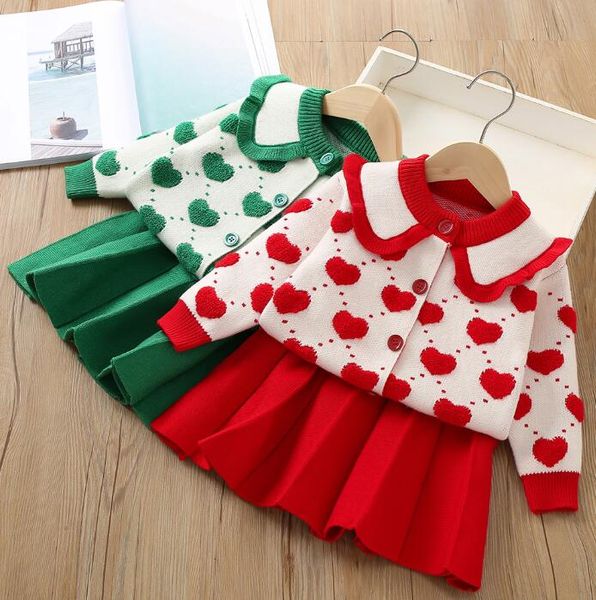 

Autumn Winter Cute Baby Girls Knitted Clothing Sets Kids Long Sleeve Knitted Cardigan+skirts 2pcs Set Children Outfits Girl Suit 2-7 Years, Red