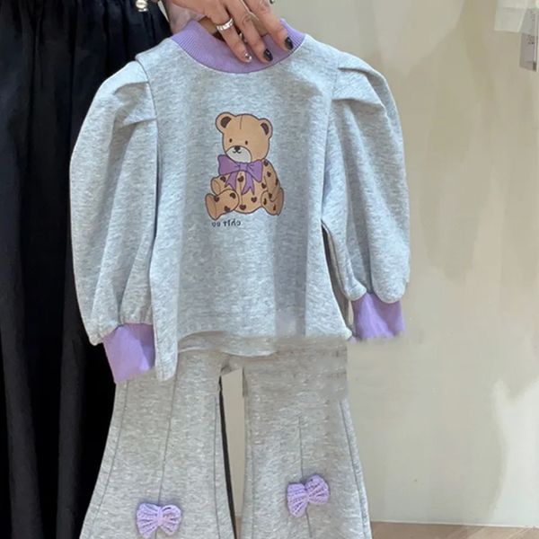 

Clothing Sets Menoea Childrens Set Autumn Girls Round Neck Bow Little Bear Sweatermicro Ragged Pants 2piece 230923, Az4295m