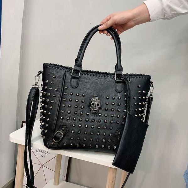 

Factory wholesale shoulder bag street cool rivet handbag this year popular thick leather women's backpack personality plug-in coin purse fashion handbags 8419#, Black