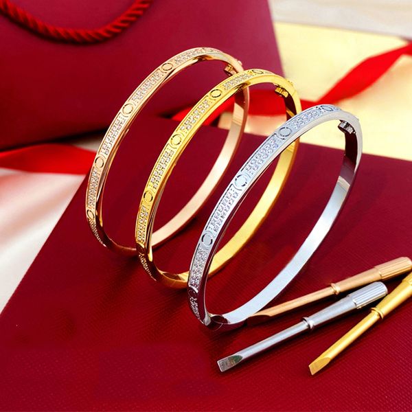 

Narrow Screw Bracelet Gold Bangle Luxury Jewelry for Men Women Bangle Bracelet 18K Gold Plated Titanium Steel Full Diamond Bracelets Designer Jewelry 16 17 18