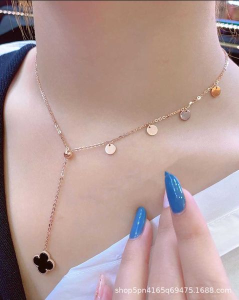 

Designer necklace four-leaf Clover luxury top jewelry Tassel Lucky Four Leaf Grass Necklace Female High Edition Fritillaria Clavicle Chain Van Clee jewelry gift, Rose gold