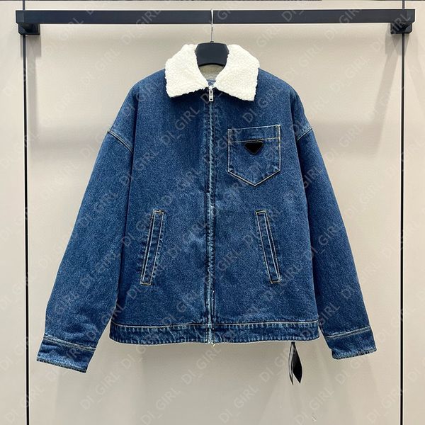 

Women Jackets Fashion Lapel Neck Lamb Wool Denim Jacket Autumn Winter Classic Vintage Thicken Solid Color High Street Jacket di_girl Di_gi, P1