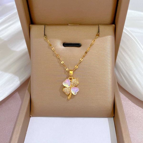 

Designer necklace four-leaf Clover luxury top jewelry Aurora Lucky Grass Temperament Micro Diamond Necklace Women's Exquisite Accessories Van Clee jewelry gift, Aurora lucky necklace